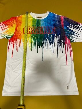 Men's White Short-Sleeve Tee with Rainbow Drip Graphic